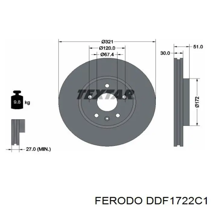 Диск гальмівний передній DDF1722C1 Ferodo