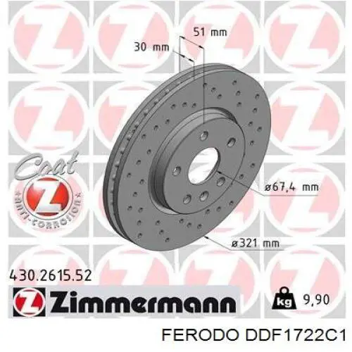 Диск переднього гальма Ferodo DDF1722C1 ціна, від 70.31 USD