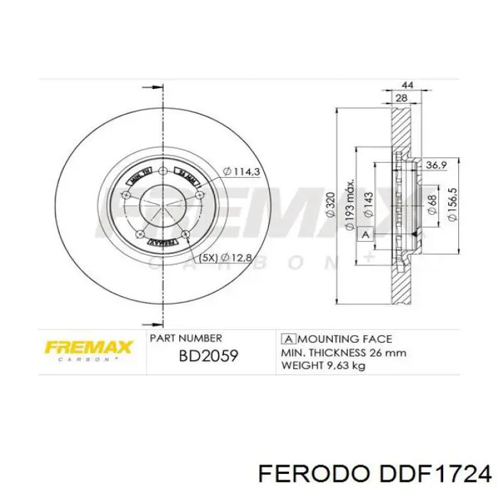 Диск переднього гальма Ferodo DDF1724 ціна, від 57.12 USD