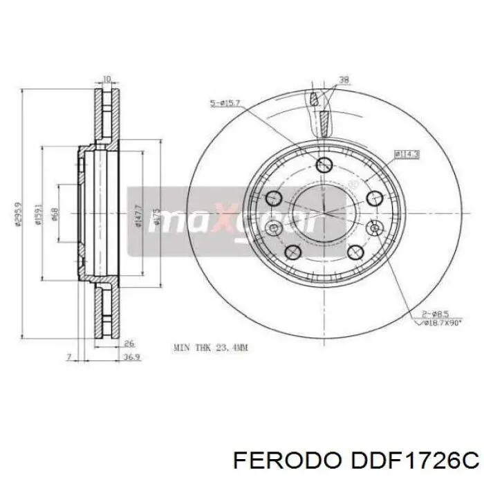 Диск переднього гальма Ferodo DDF1726C ціна, від 52.51 USD