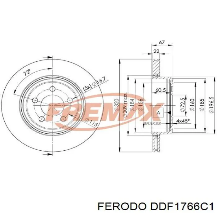 Купити DDF1766C1 Ferodo Диск заднього гальма