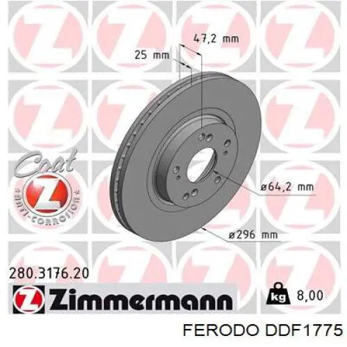 DDF1775 Ferodo Гальмо дискове переднє