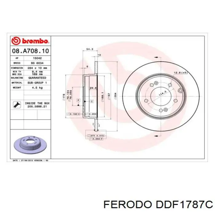 Диск гальмівний задній DDF1787C Ferodo