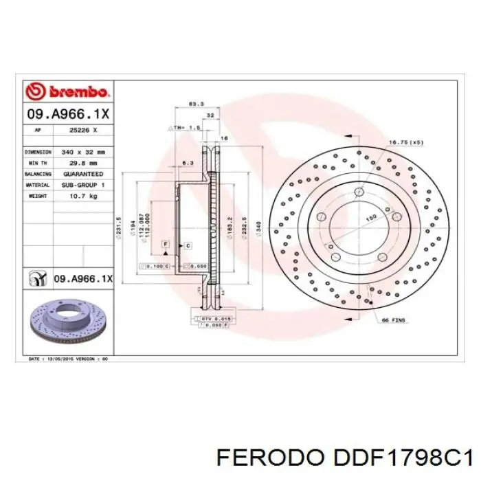 Диск гальмівний передній DDF1798C1 Ferodo