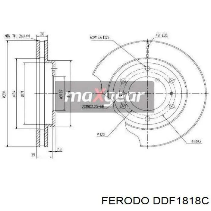 Диск переднього гальма Ferodo DDF1818C ціна, від 19.00 USD