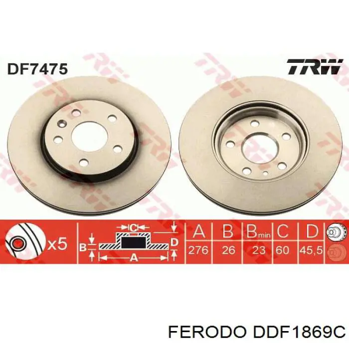 Диск переднього гальма Ferodo DDF1869C ціна, від 60.71 USD