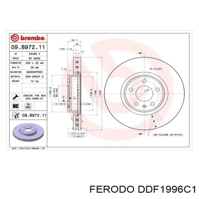 Диск переднього гальма Ferodo DDF1996C1 ціна, від 70.74 USD
