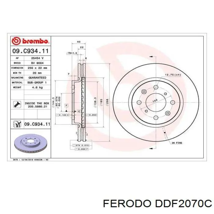 Диск переднього гальма Ferodo DDF2070C ціна, від 40.41 USD