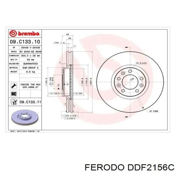 Купити DDF2156C Ferodo Ротор гальмівний