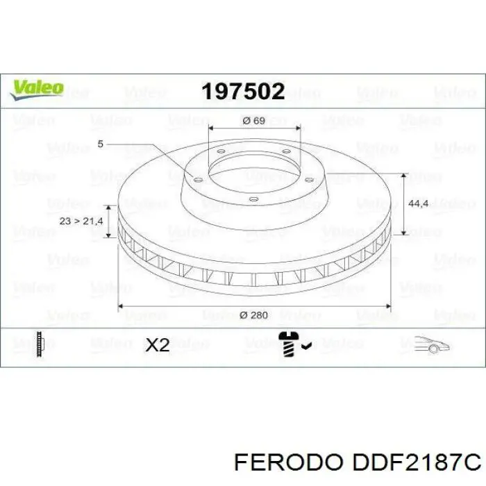 Диск переднього гальма Ferodo DDF2187C ціна, від 50.67 USD