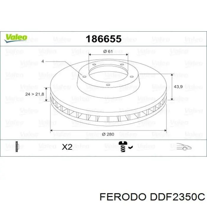 Диск переднього гальма Ferodo DDF2350C ціна, від 41.96 USD