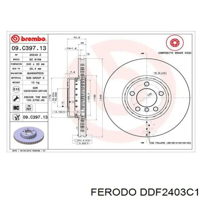 DDF2403C1 Ferodo диск гальмівний передній