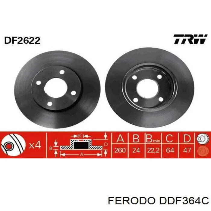 Диск переднього гальма Ferodo DDF364C ціна, від 26.89 USD