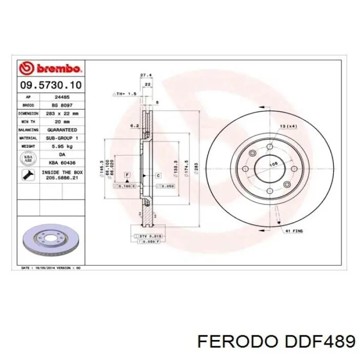 DDF489 Ferodo диск гальмівний передній