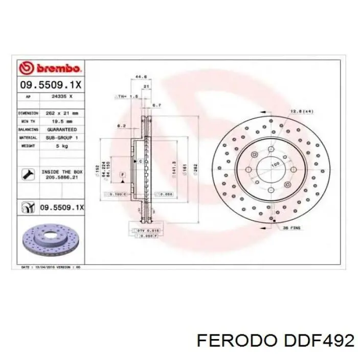 Диск переднього гальма Ferodo DDF492 ціна, від 33.60 USD