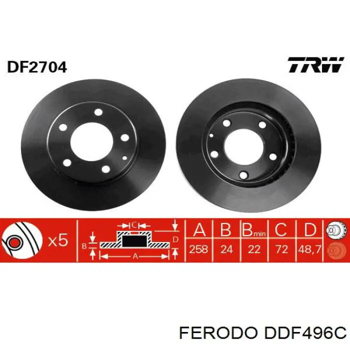 Диск гальмівний передній Ferodo DDF496C