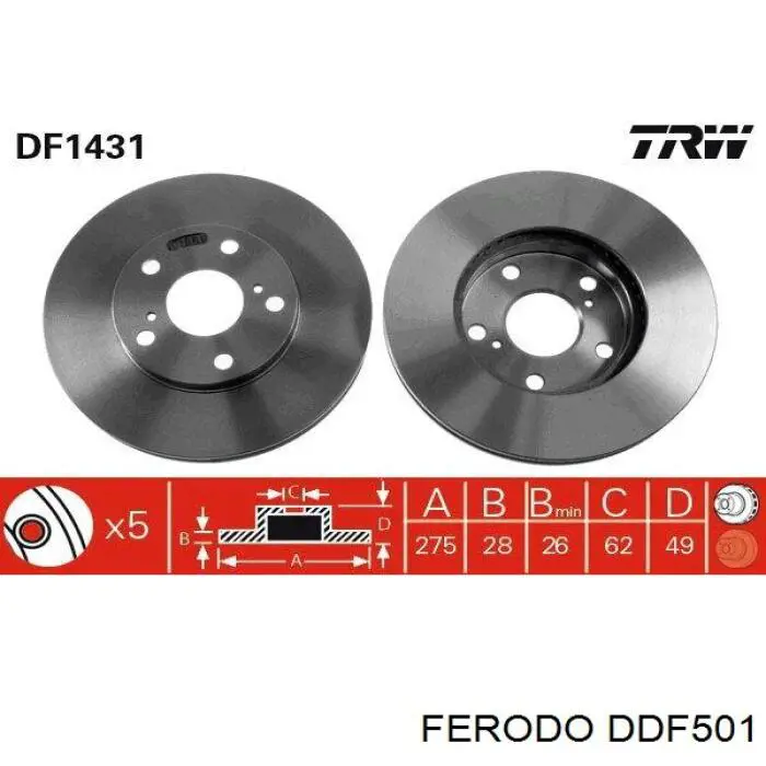 DDF501 Ferodo диск гальмівний передній