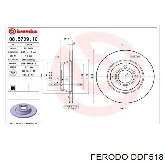 Диск переднього гальма Ferodo DDF518 ціна, від 32.58 USD