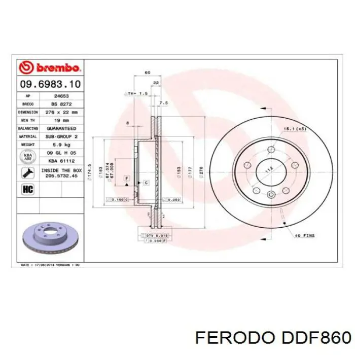 DDF860 Ferodo Гальмо дискове переднє