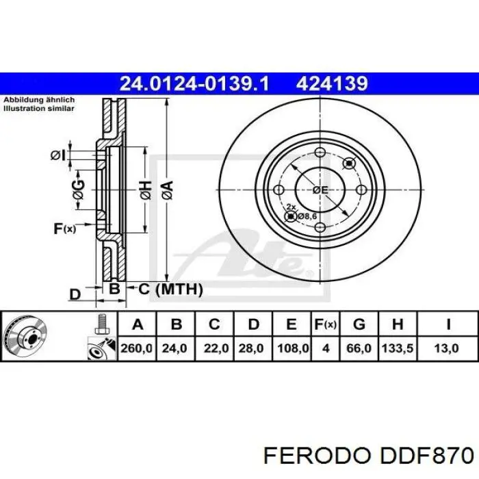 DDF870 Ferodo диск гальмівний передній