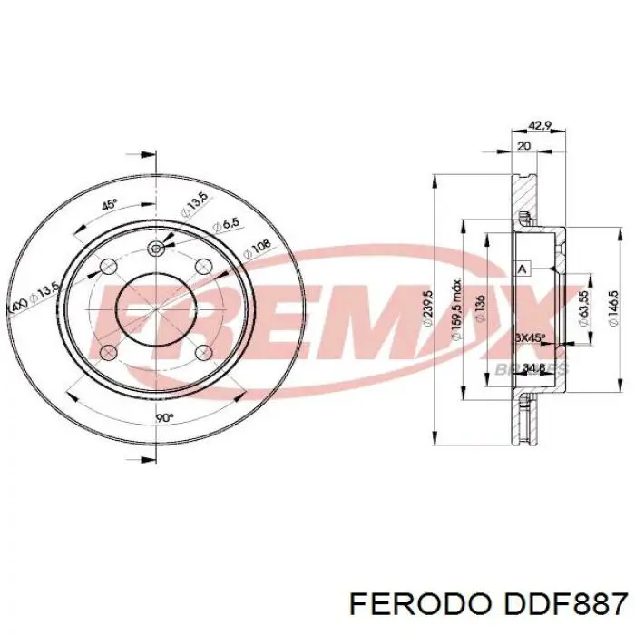 DDF887 Ferodo диск гальмівний передній