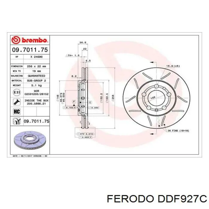 Диск переднього гальма Ferodo DDF927C ціна, від 55.11 USD