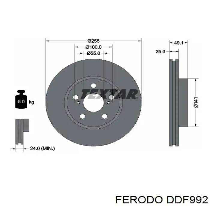 Диск гальмівний передній DDF992 Ferodo