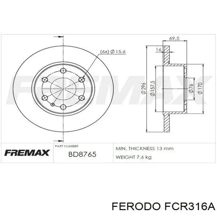 Диск гальмівний задній Ferodo FCR316A