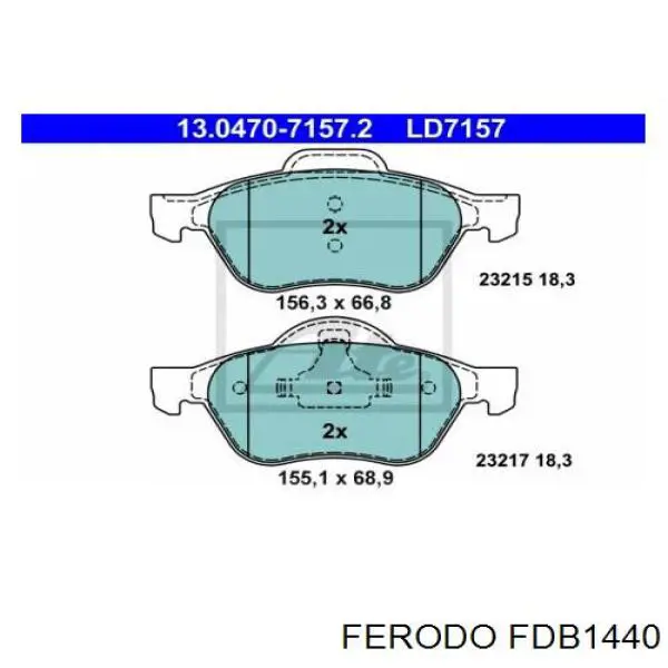 Купити FDB1440 Ferodo Колодки гальмівні передні, дискові