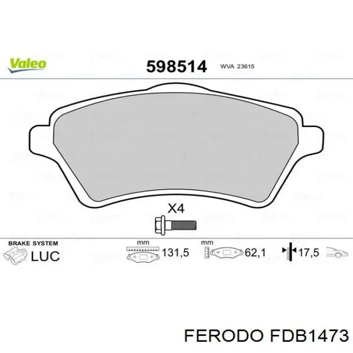 Гальмівні колодки Ferodo FDB1473 ціна, від 33.45 USD