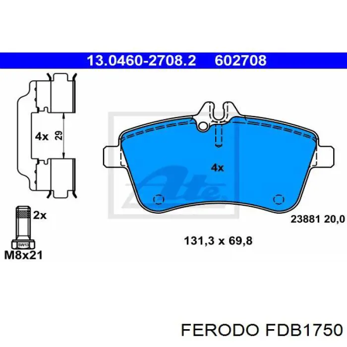 FDB1750 Ferodo Передні гальмівні колодки