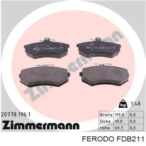 Передні тормозні колодки FDB211 Ferodo