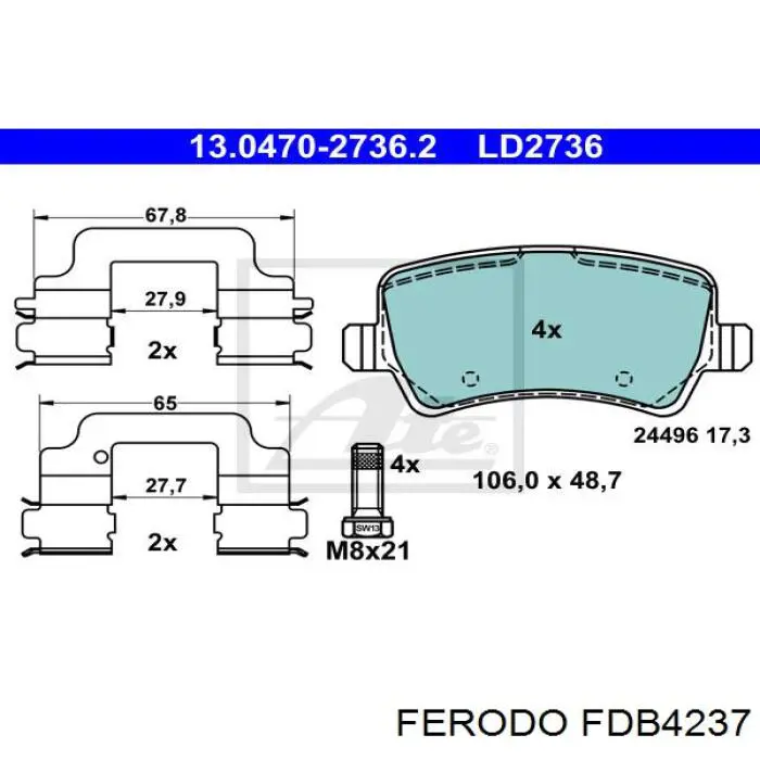 Задні гальмівні колодки Ferodo FDB4237 ціна, від 35.62 USD