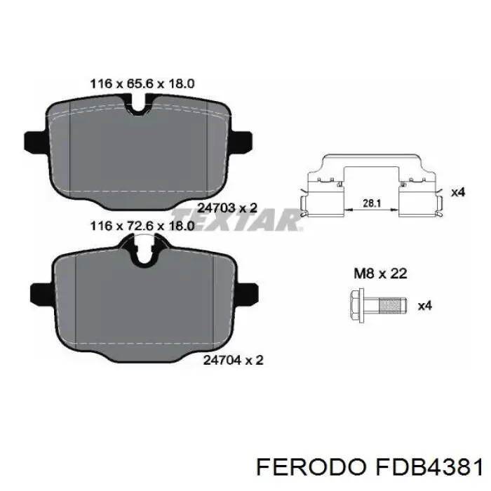 Задні дискові колодки Ferodo FDB4381