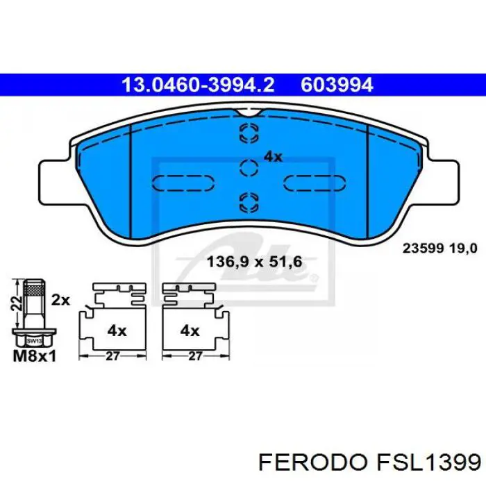 Гальмівні колодки Ferodo FSL1399 ціна, від 17.76 USD