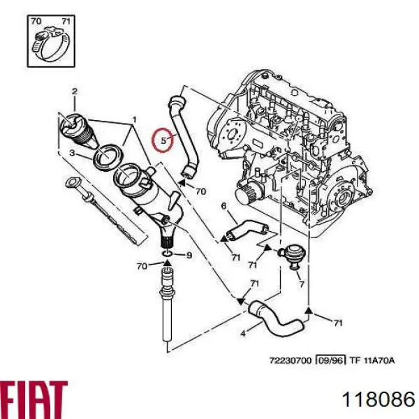 118086 Fiat/Alfa/Lancia патрубок вентиляції картера, масловіддільника