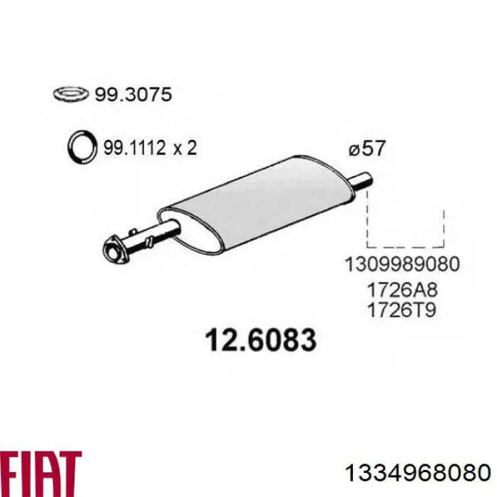 Глушник, середня і задня частина 1334968080 Fiat/Alfa/Lancia
