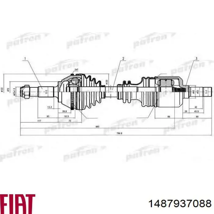 Піввісь (привід) передня, ліва 1487937088 Fiat/Alfa/Lancia