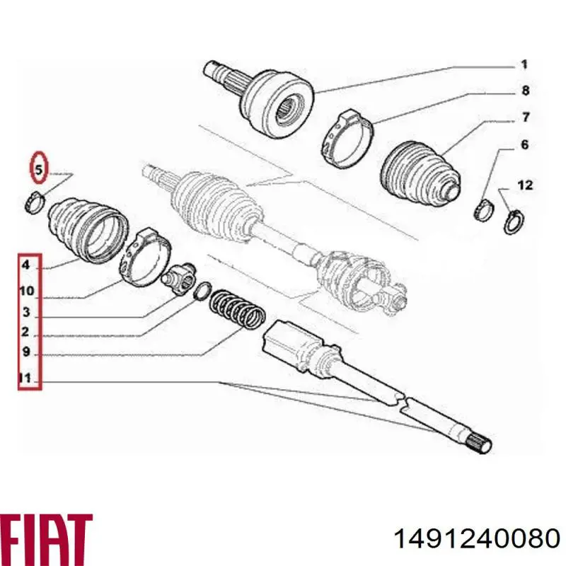 Піввісь передня, права Fiat/Alfa/Lancia 1491240080 ціна, від 99.59 USD