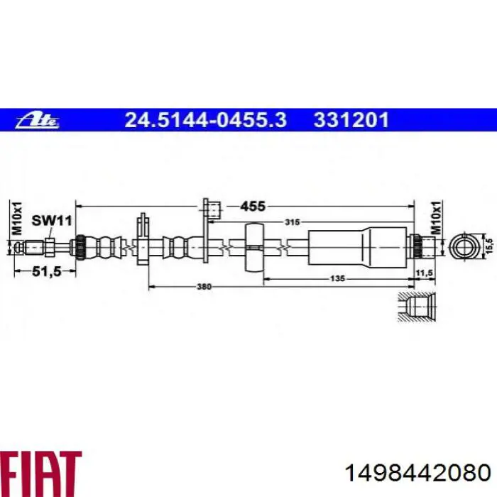 1498442080 Fiat/Alfa/Lancia Гнучка гальмівна трубка передня