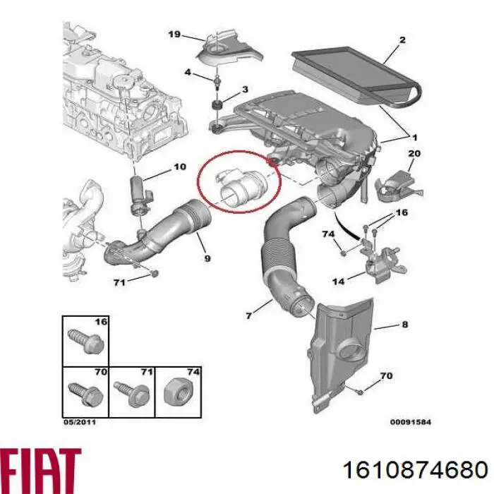 1610874680 Fiat/Alfa/Lancia датчик потоку (витрати повітря, витратомір MAF - (Mass Airflow))
