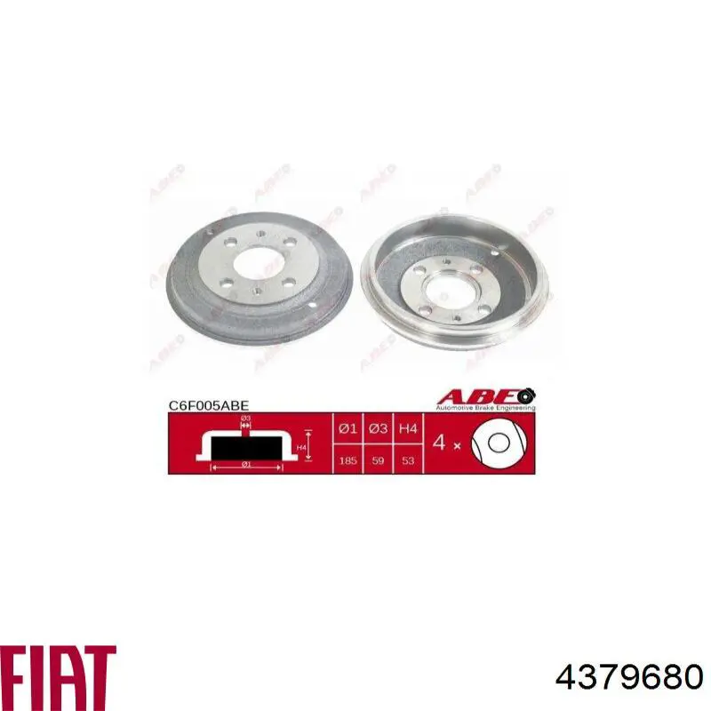 Барабан гальмівний задній Fiat/Alfa/Lancia 4379680 ціна, від 17.56 USD