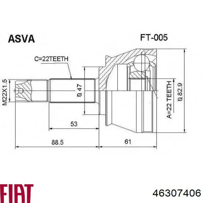Купити 46307406 Fiat/Alfa/Lancia Шарнір приводу зовнішній
