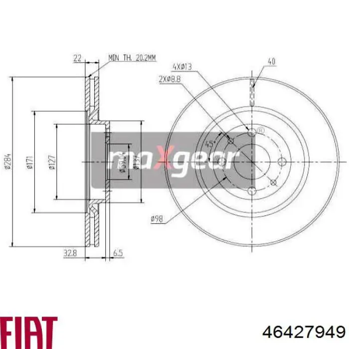 Диск гальмівний передній Fiat/Alfa/Lancia 46427949