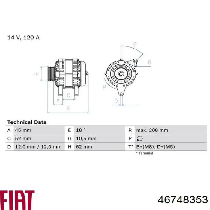 Генератор автомобільний Fiat/Alfa/Lancia 46748353