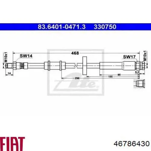 Шланг гальмівний передній Fiat/Alfa/Lancia 46786430 ціна, від 6.38 USD