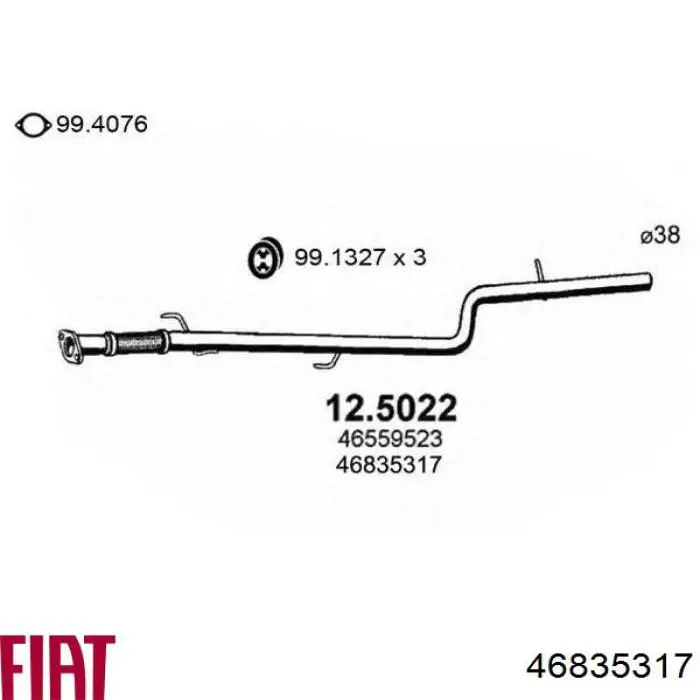 Труба вихлопна, від каталізатора до глушника Fiat/Alfa/Lancia 46835317 ціна, від 59.91 USD