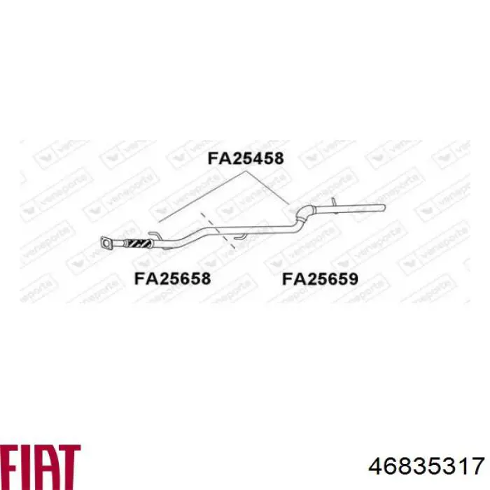 Труба вихлопна, від каталізатора до глушника 46835317 Fiat/Alfa/Lancia