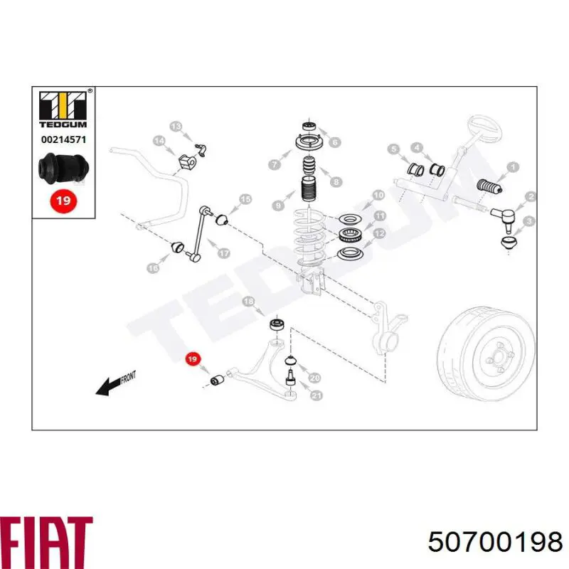 Сайлентблок нижнього важеля передньої підвіски Fiat/Alfa/Lancia 50700198 ціна, від 8.67 USD