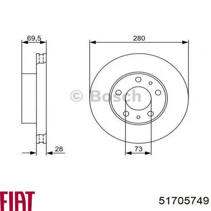 Диск гальмівний передній 51705749 Fiat/Alfa/Lancia